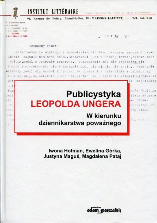 Image of Publicystyka Leopolda Ungera w kierunku dziennikarstwa poważnego