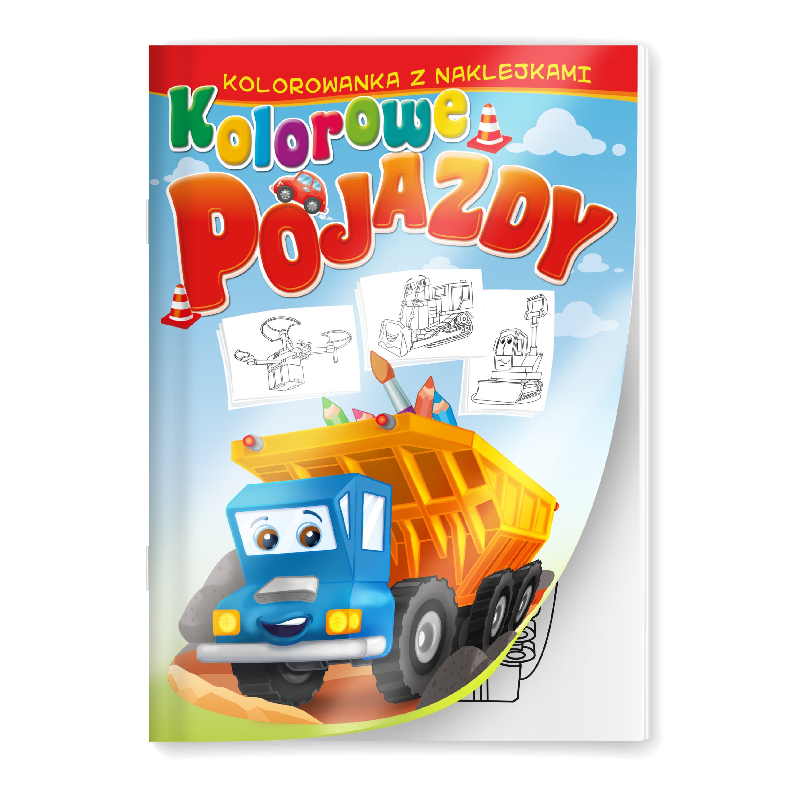 Image of Kolorowe pojazdy. Kolorowanka z naklejkami