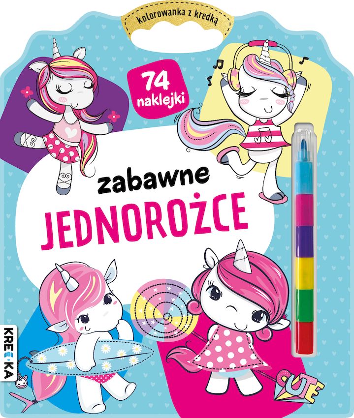 Image of Zabawne jednorożce. Kolorowanka z kredką