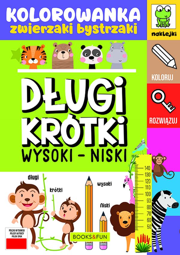 Image of Długi - krótki. Wysoki - niski. Kolorowanka. Zwierzaki bystrzaki