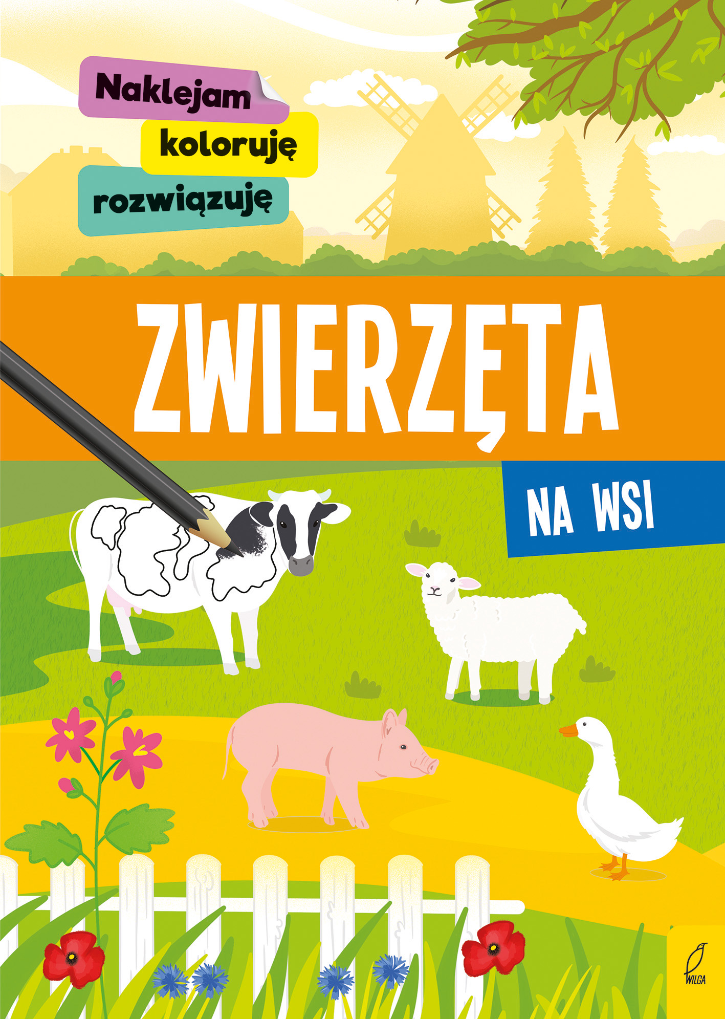 Image of Zwierzęta na wsi. Naklejam, koloruję, rozwiązuję