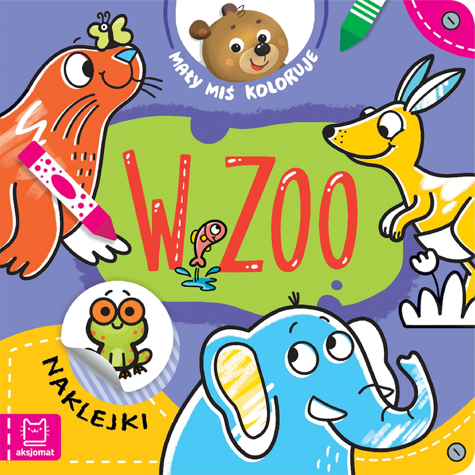 Image of W zoo. Mały miś koloruje