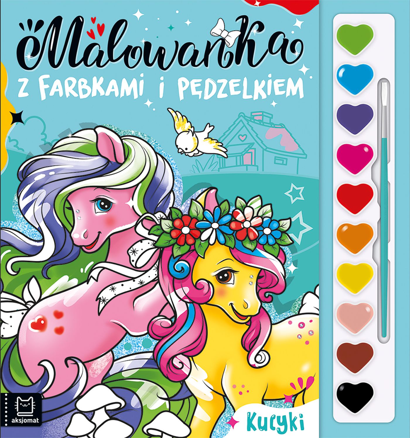 Image of Kucyki. Malowanka z farbkami i pędzelkiem