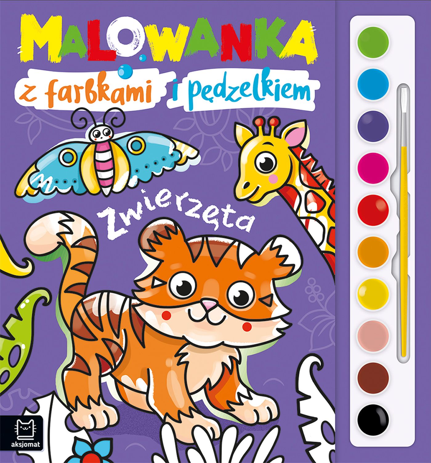 Image of Malowanka z farbkami i pędzelkiem. Zwierzęta. Malowanka z farbkami i pędzelkiem