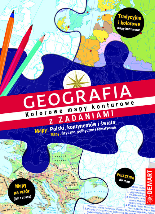 Image of Geografia kolorowe mapy konturowe z zadaniami Mapy: Polski, kontynentów i świata. Mapy: fizyczne, polityczne i tematyczne.